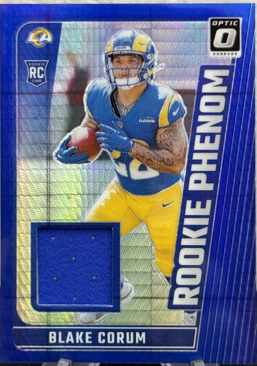 Blake Corum #RPB-BCM Football Cards 2024 Panini Donruss Optic Rookie Phenom Blue Hyper