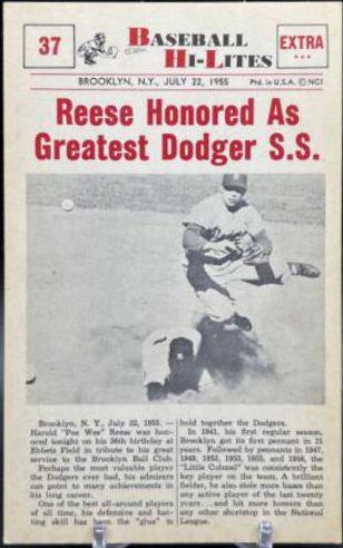 Reese Honored #37 Baseball Cards 1960 NU Card Baseball Hi Lites