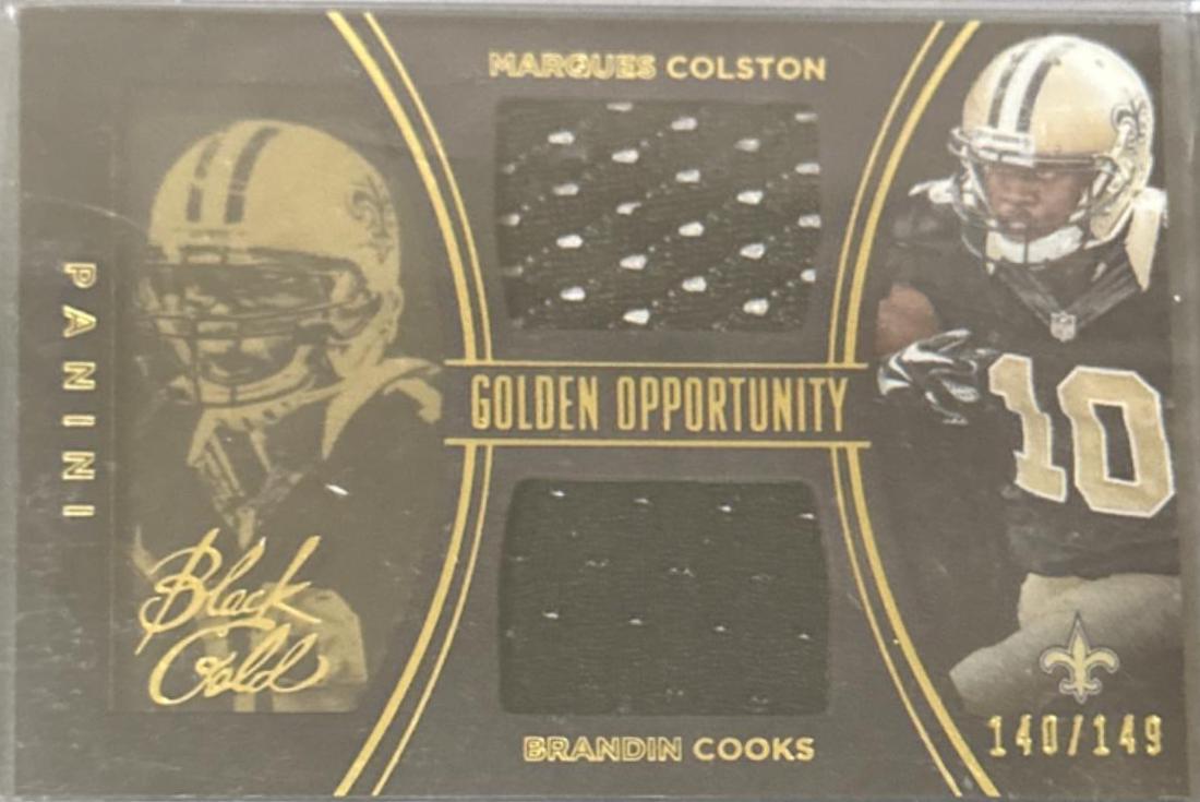 Marques Colston/Brandin Cooks #GO-SNT Football Cards 2014 Panini Black Gold Golden Opportunity Dual Jersey