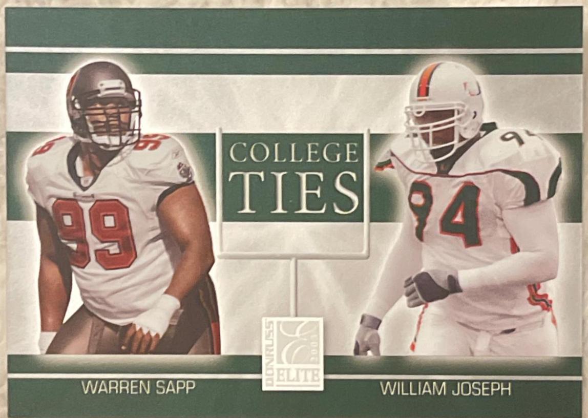 Warren Sapp, William Joseph #CT-14 Football Cards 2003 Panini Donruss Elite College Ties