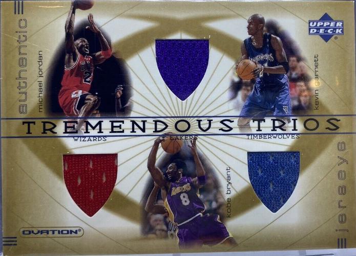 Michael Jordan, Kobe Bryant, Kevin Garnett #MJKBKG Basketball Cards 2001 Upper Deck Ovation Tremendous Trios