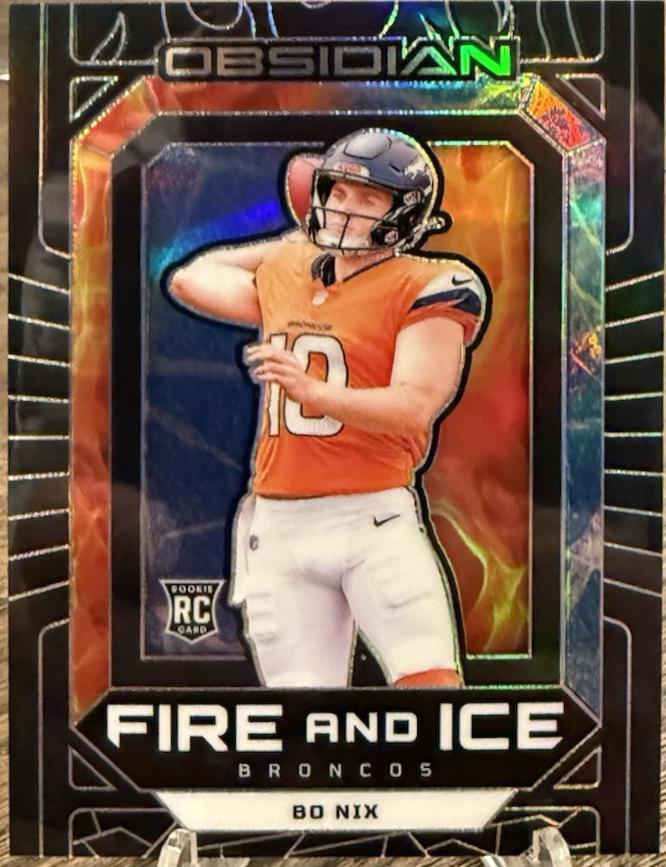 Bo Nix #18 Football Cards 2024 Panini Obsidian Fire and Ice