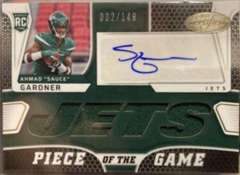 Ahmad 'Sauce' Gardner #PGS-AG Football Cards 2022 Panini Certified Piece of the Game Signatures