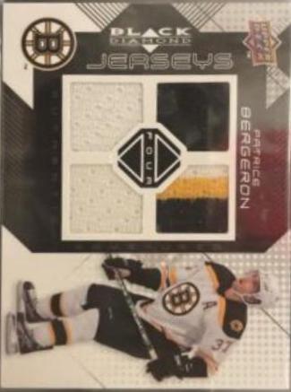 Patrice Bergeron #BDJ-PB Hockey Cards 2008 Upper Deck Black Diamond Quad Jerseys