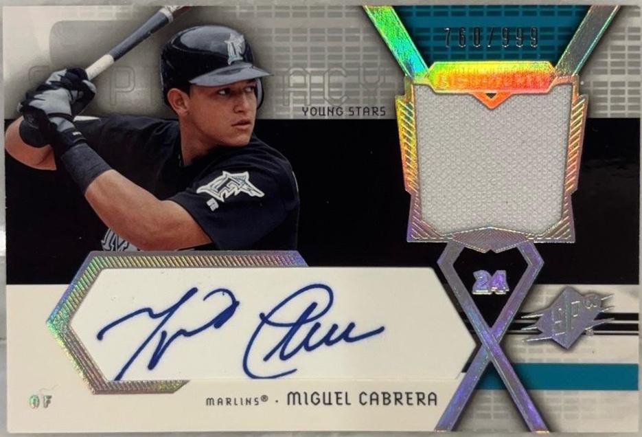 2004 SPx Swatch Supremacy Signatures SS-MC Miguel Cabrera #SS-MC Baseball Cards 2004 SPx Swatch Supremacy Signature