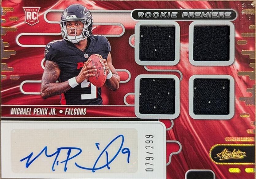 Michael Penix Jr. #RPMA-MPX 2024 Panini Absolute Rookie Premiere Quad Materials Auto Football