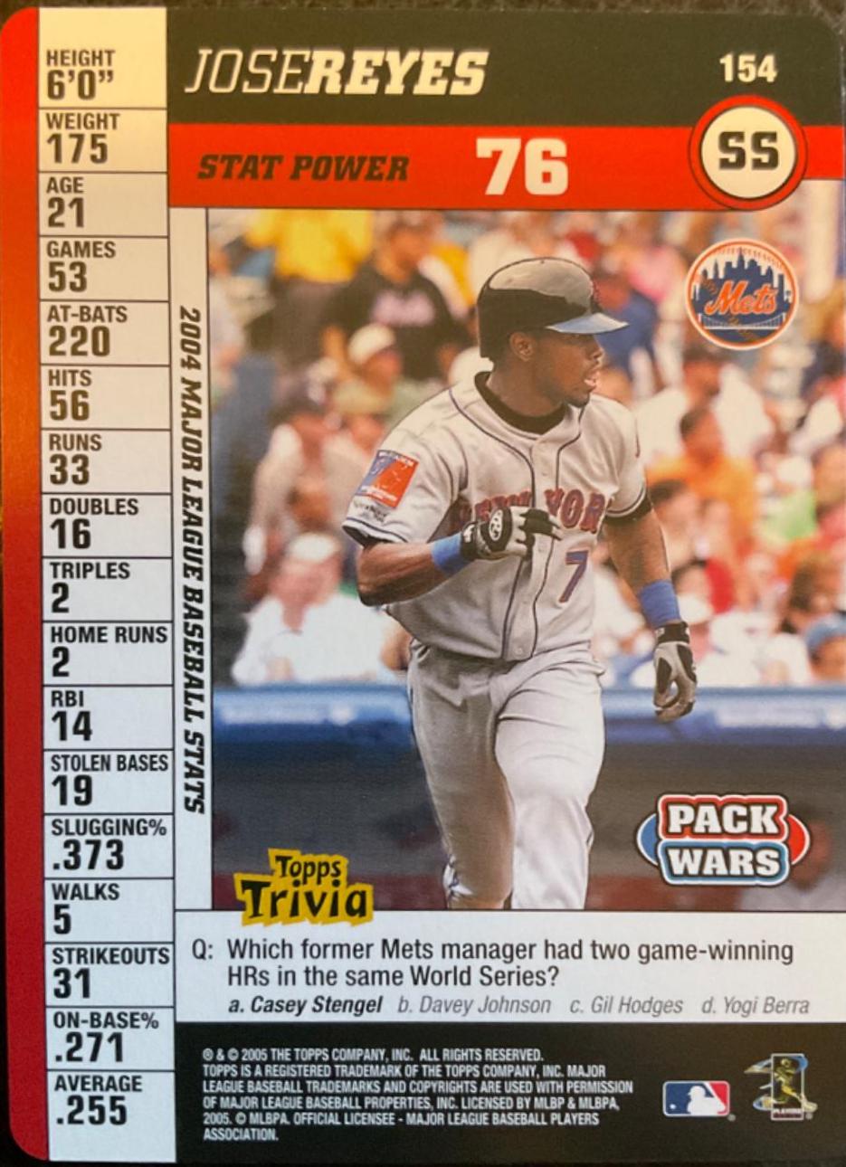 Jose Reyes #154 Baseball Cards 2005 Topps Pack Wars