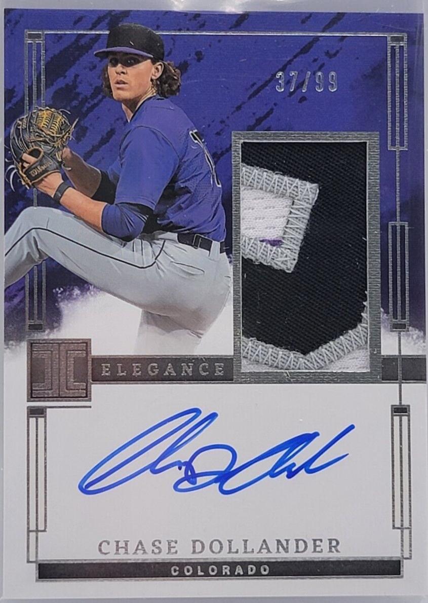 Chase Dollander #EPJ-CD Baseball Cards 2024 Panini Impeccable Elegance Prospect Jersey Autograph