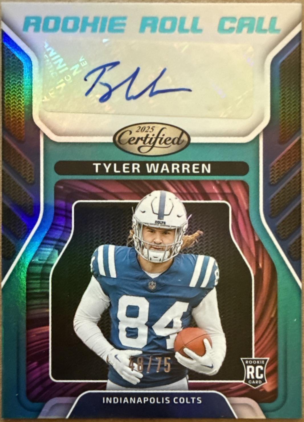 Tyler Warren [Mirror Teal] #7 Prices | 2025 Panini Certified Rookie ...