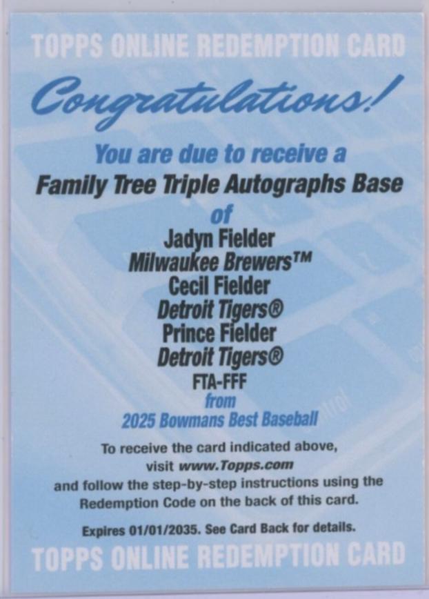 Jadyn Fielder / Prince Fielder / Cecil Fielder #FTA-FFF