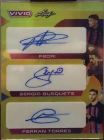 Gavi , Pedri , Ferran Torres #TA-25 Soccer Cards 2022 Leaf Vivid Triple Autographs