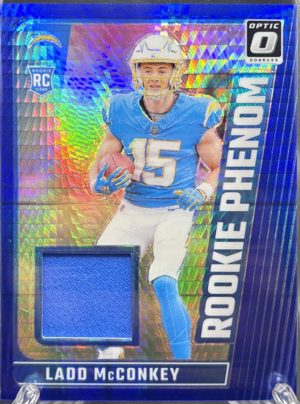 Ladd McConkey #RPB-LMY Football Cards 2024 Panini Donruss Optic Rookie Phenom Blue Hyper