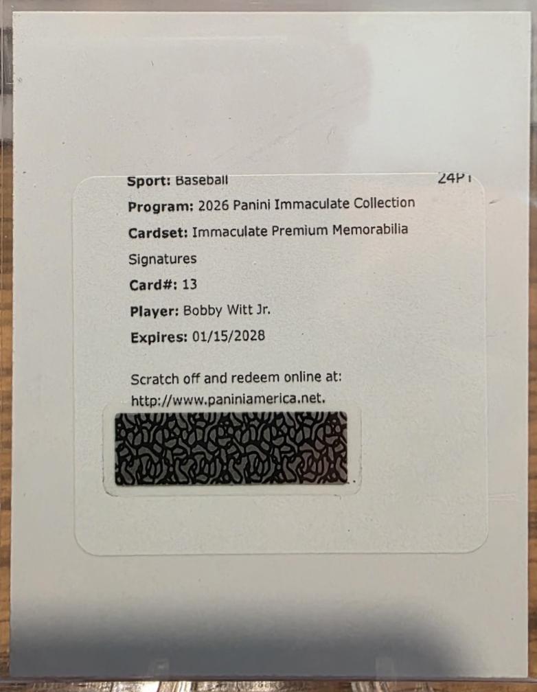 Bobby Witt Jr. #13 2026 Panini Immaculate Premium Memorabilia Signature Baseball