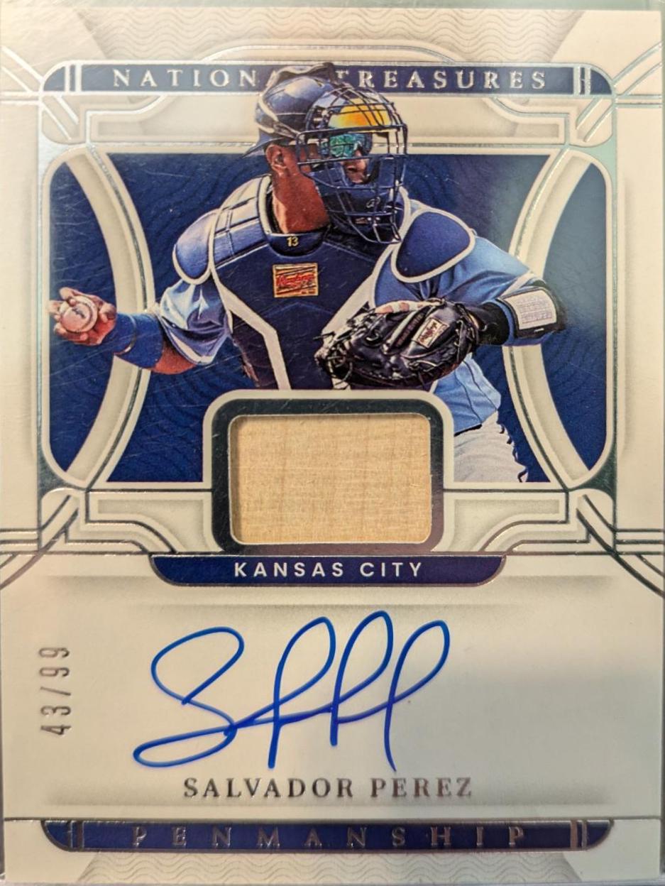 Salvador Perez #PMS-SP Baseball Cards 2022 Panini National Treasures Penmanship Materials Signatures