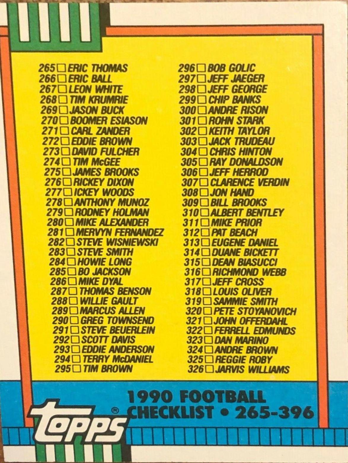 Checklist 265-396 #499 Prices | 1990 Topps | Football Cards