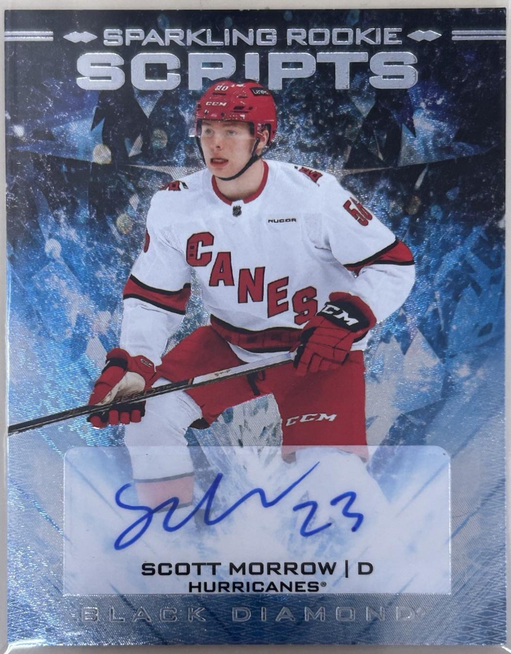 Scott Morrow #SRS-SM Hockey Cards 2024 Upper Deck Black Diamond Sparkling Rookie Scripts