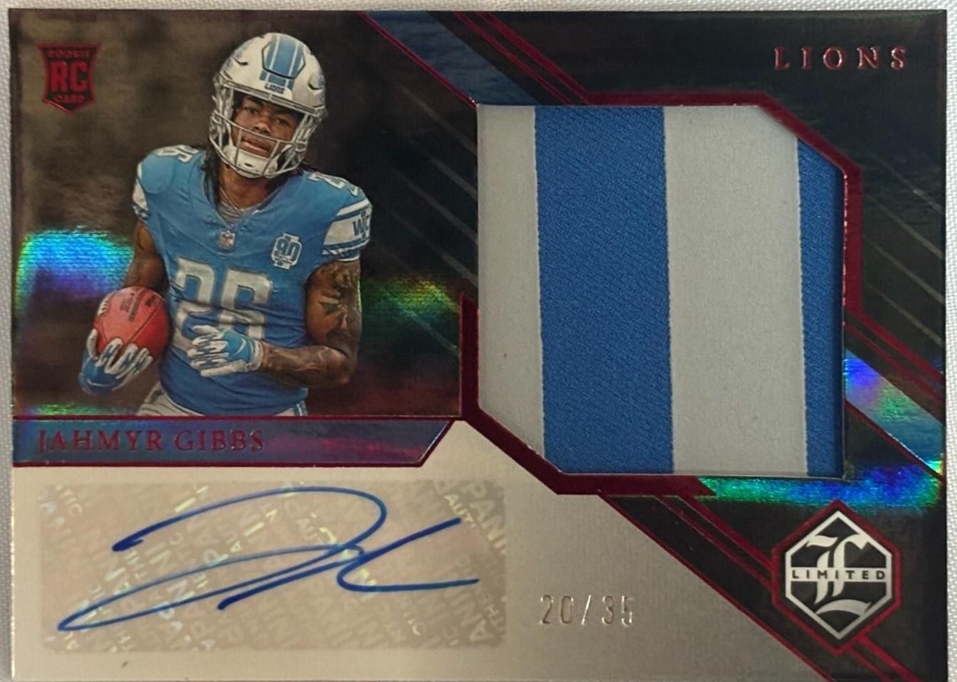 Jahmyr Gibbs [Ruby Spotlight Rookie Patch Autograph Jumbo] #154