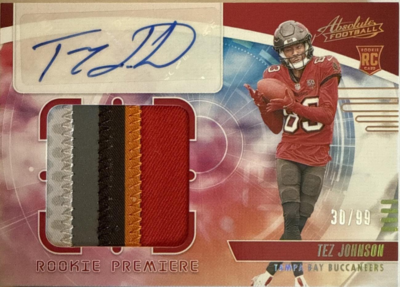 Tez Johnson #39 2025 Panini Absolute Rookie Premiere Materials Autograph Football