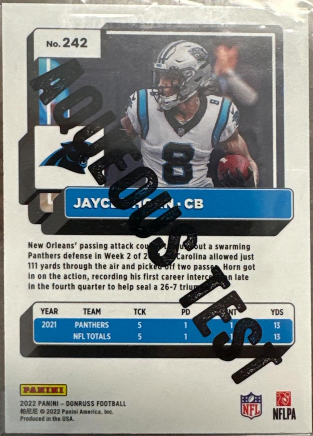 Jaycee Horn #242 2022 Panini Donruss Football