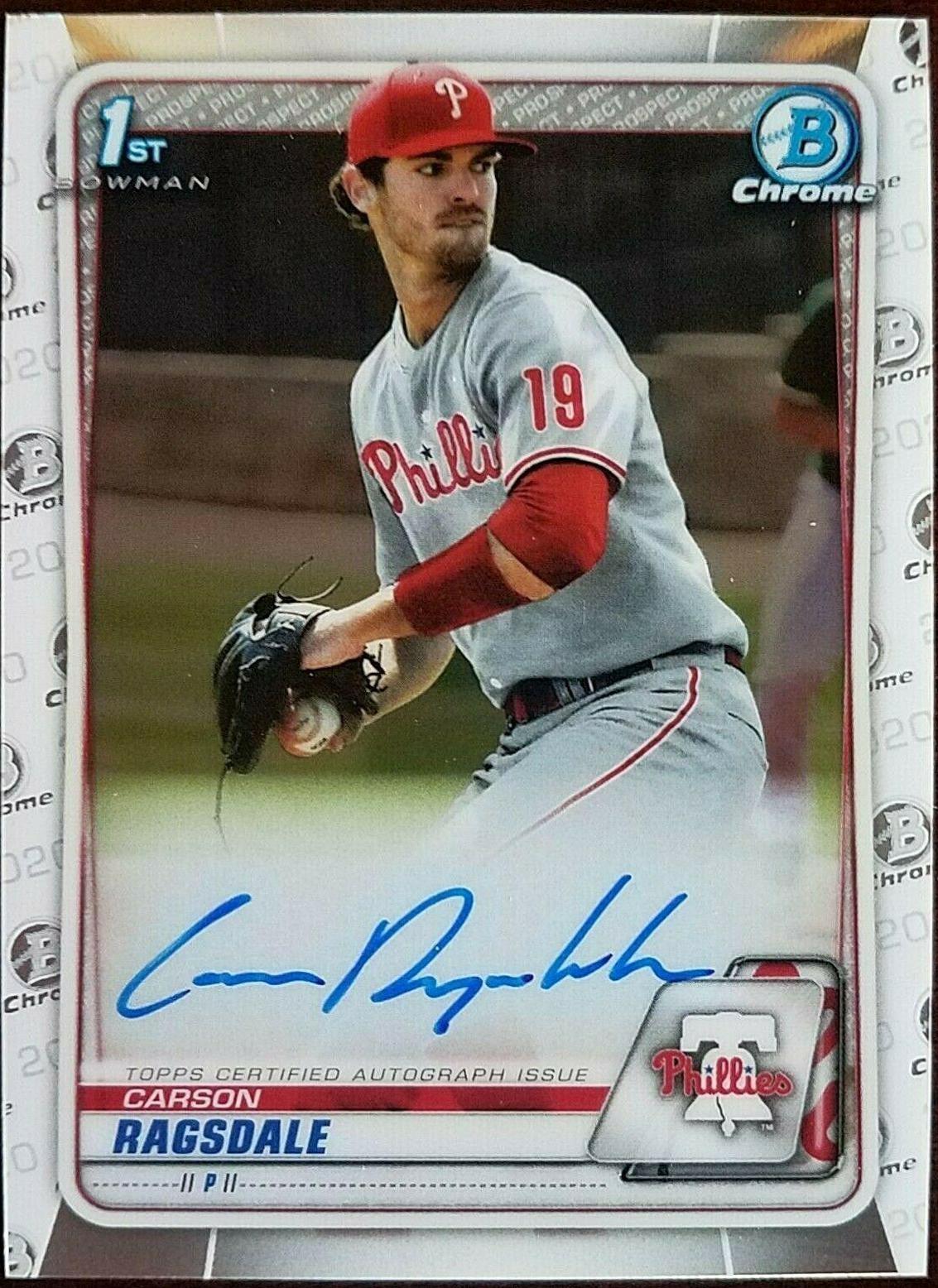 Carson Ragsdale #CDA-CRA Baseball Cards 2020 Bowman Draft Picks Chrome Autographs