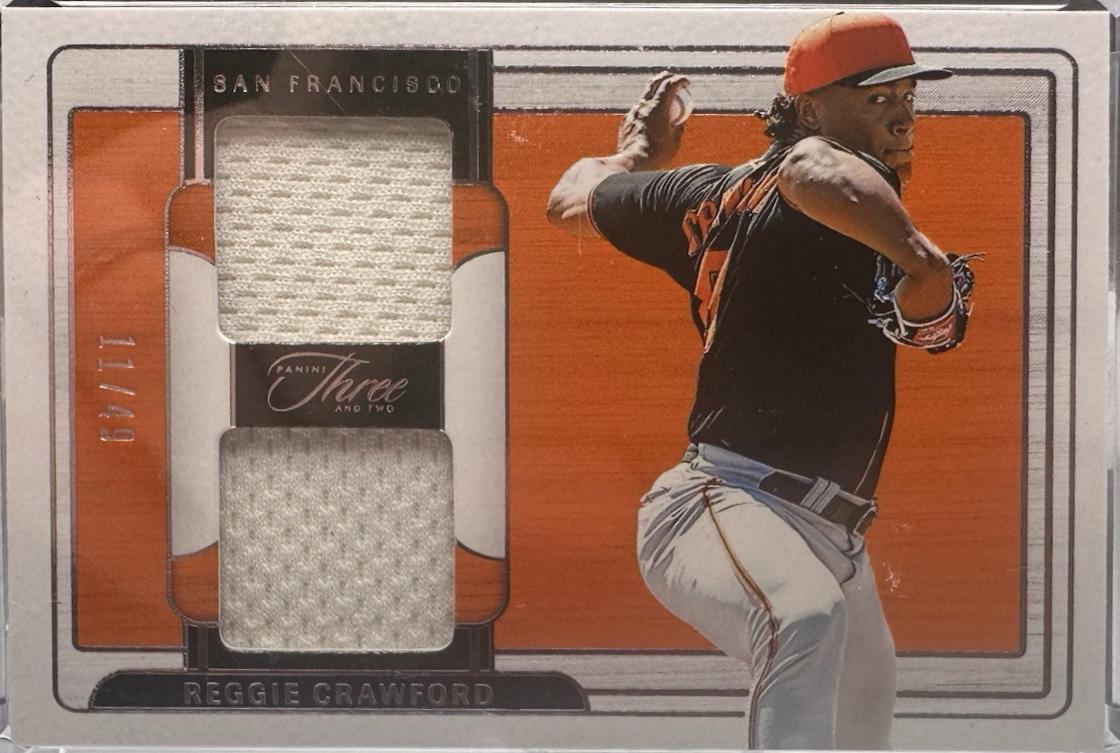 Reggie Crawford #19 Baseball Cards 2024 Panini Three and Two Prospect Dual Jersey