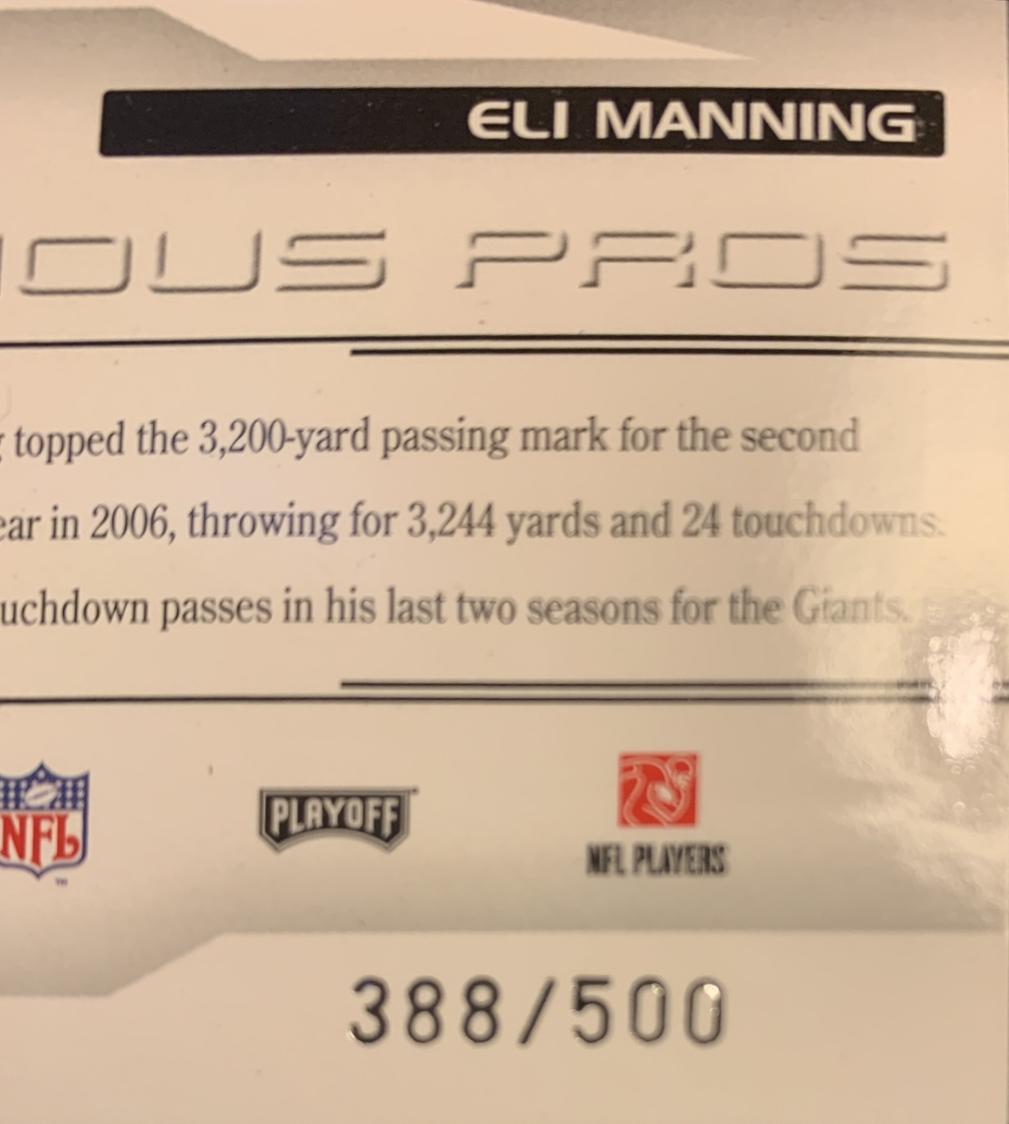 Eli Manning #PP-39 2007 Playoff Prestige Prestigious Pros Football
