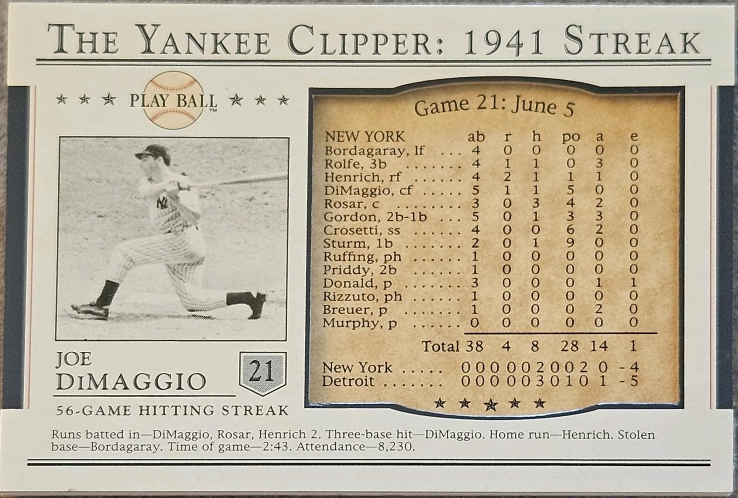Joe DiMaggio #S21 Baseball Cards 2003 Upper Deck Play Ball Yankee Clipper
