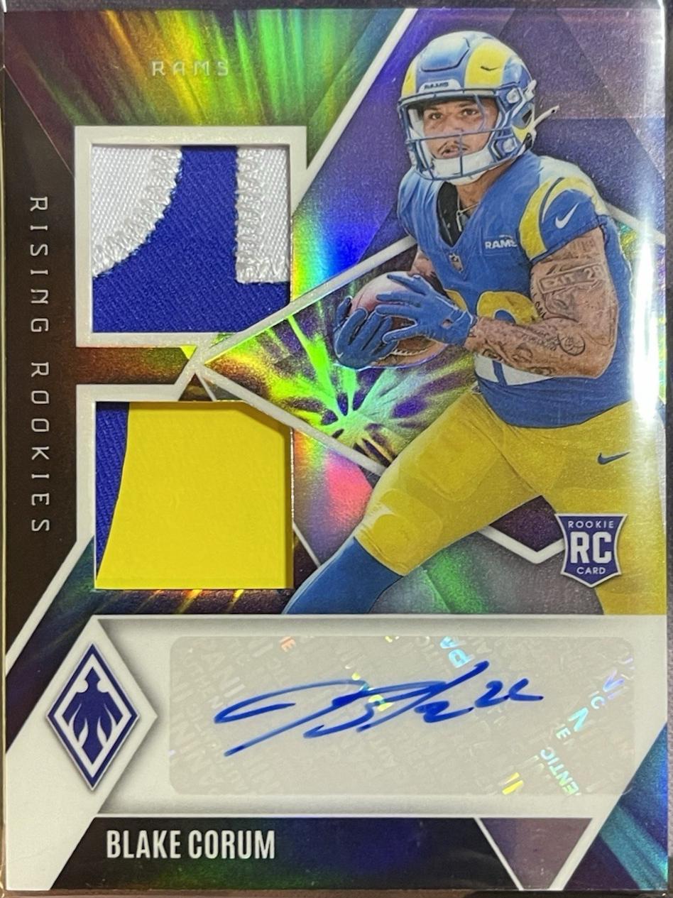 Blake Corum #10 Football Cards 2024 Panini Phoenix Rising Rookies Dual Patch Autograph