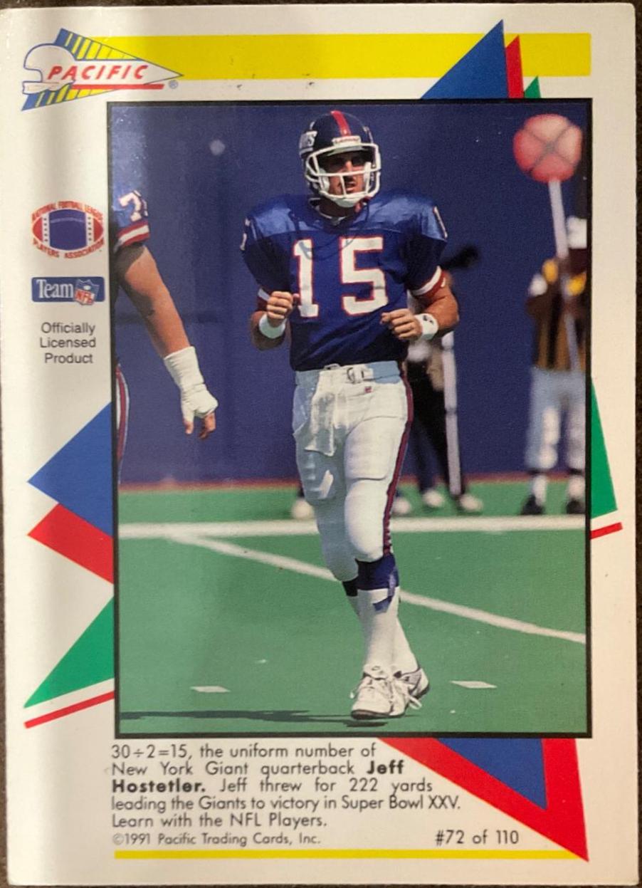 Jeff Hostetler #72 1991 Pacific Flash Cards Football