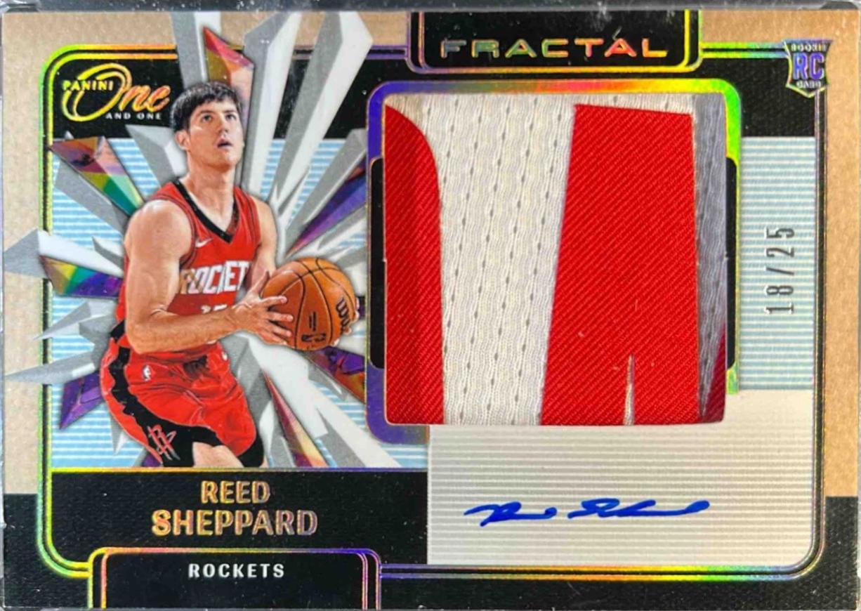 Reed Sheppard #6 2024 Panini One And One Fractal Patch Autograph Basketball