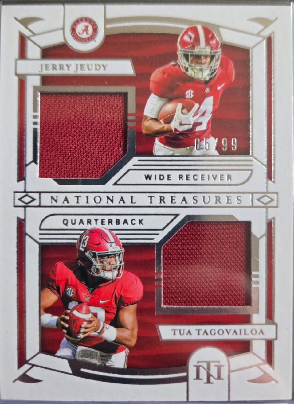 Jerry Jeudy/Tua Tagovailoa #3 Football Cards 2020 Panini National Treasures Collegiate Combo Team Materials