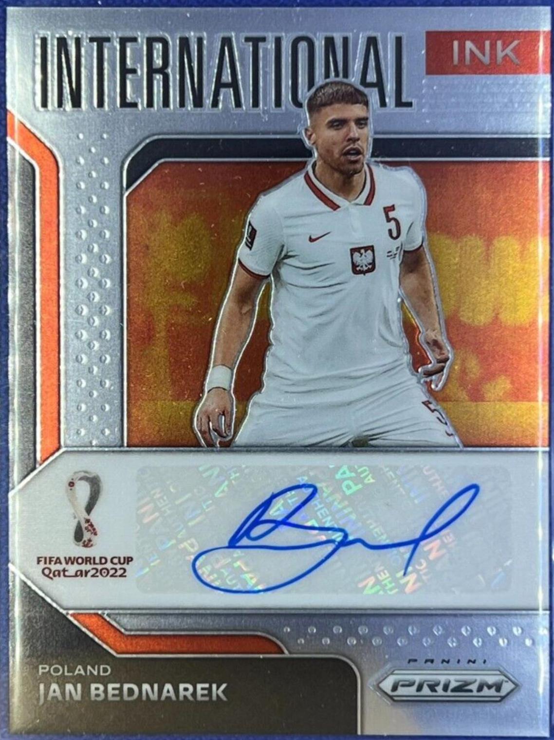 Jan Bednarek Soccer Cards 2022 Panini Prizm World Cup International Ink Autograph