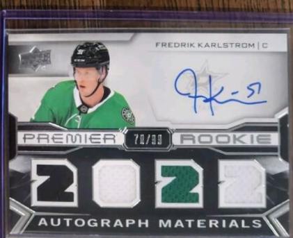 Fredrik Karlstrom #PRA-FK Hockey Cards 2022 Upper Deck Premier Rookie Auto Jersey