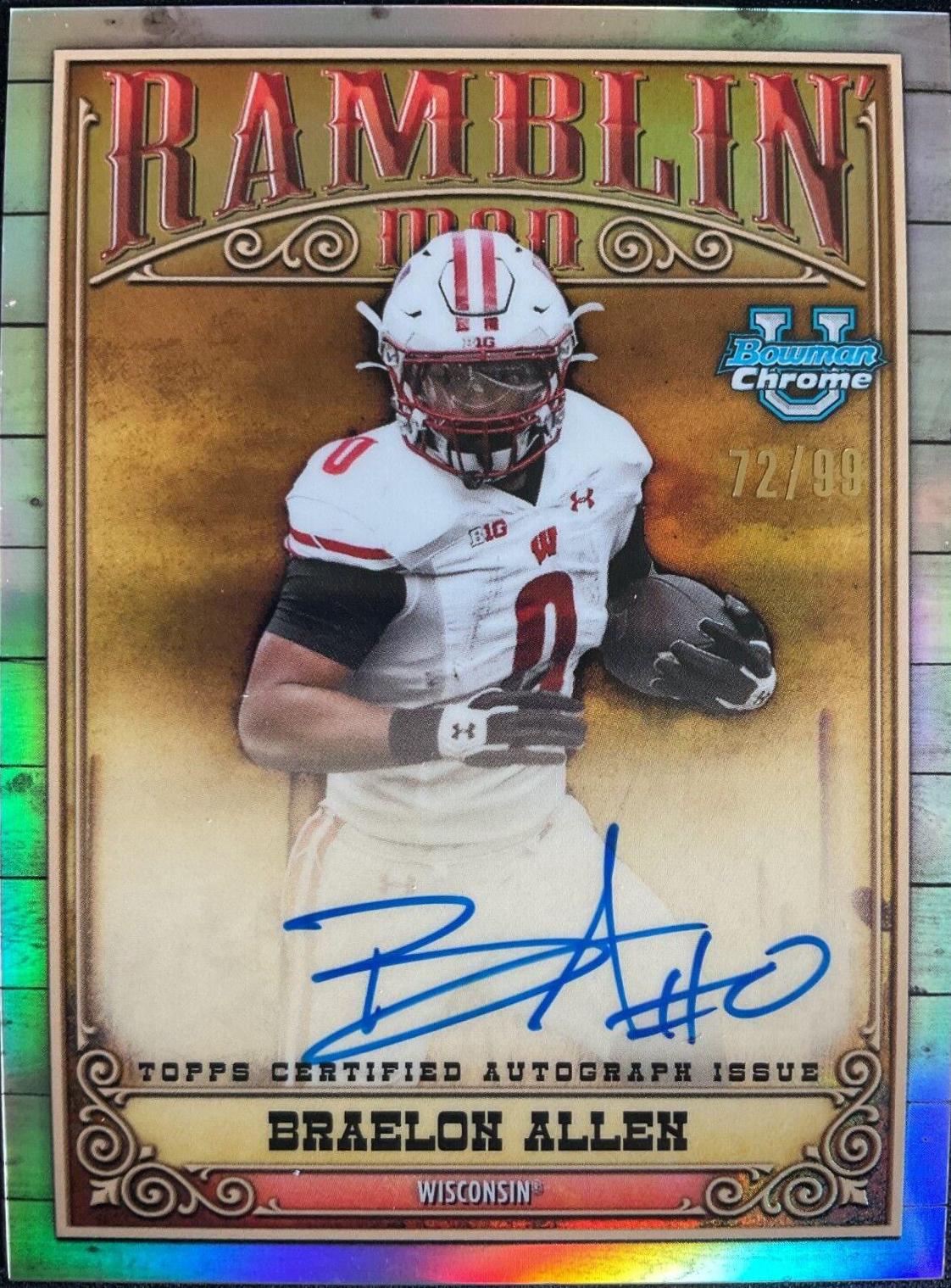 Braelon Allen #RMA-BA Football Cards 2023 Bowman Chrome University Ramblin' Man Autographs