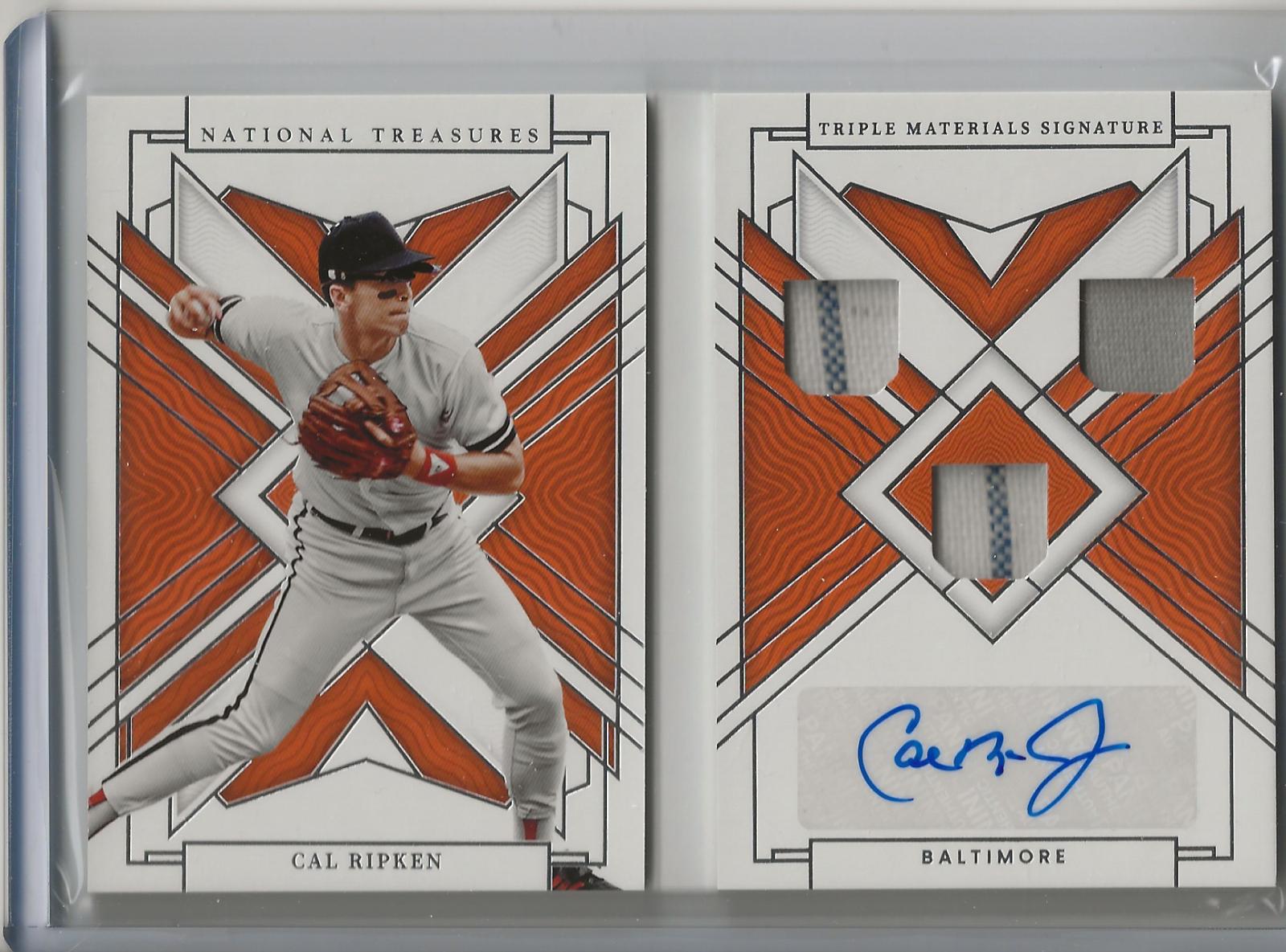 Cal Ripken Jr #TSB-CR Baseball Cards 2022 Panini National Treasures Triple Material Signature Booklet
