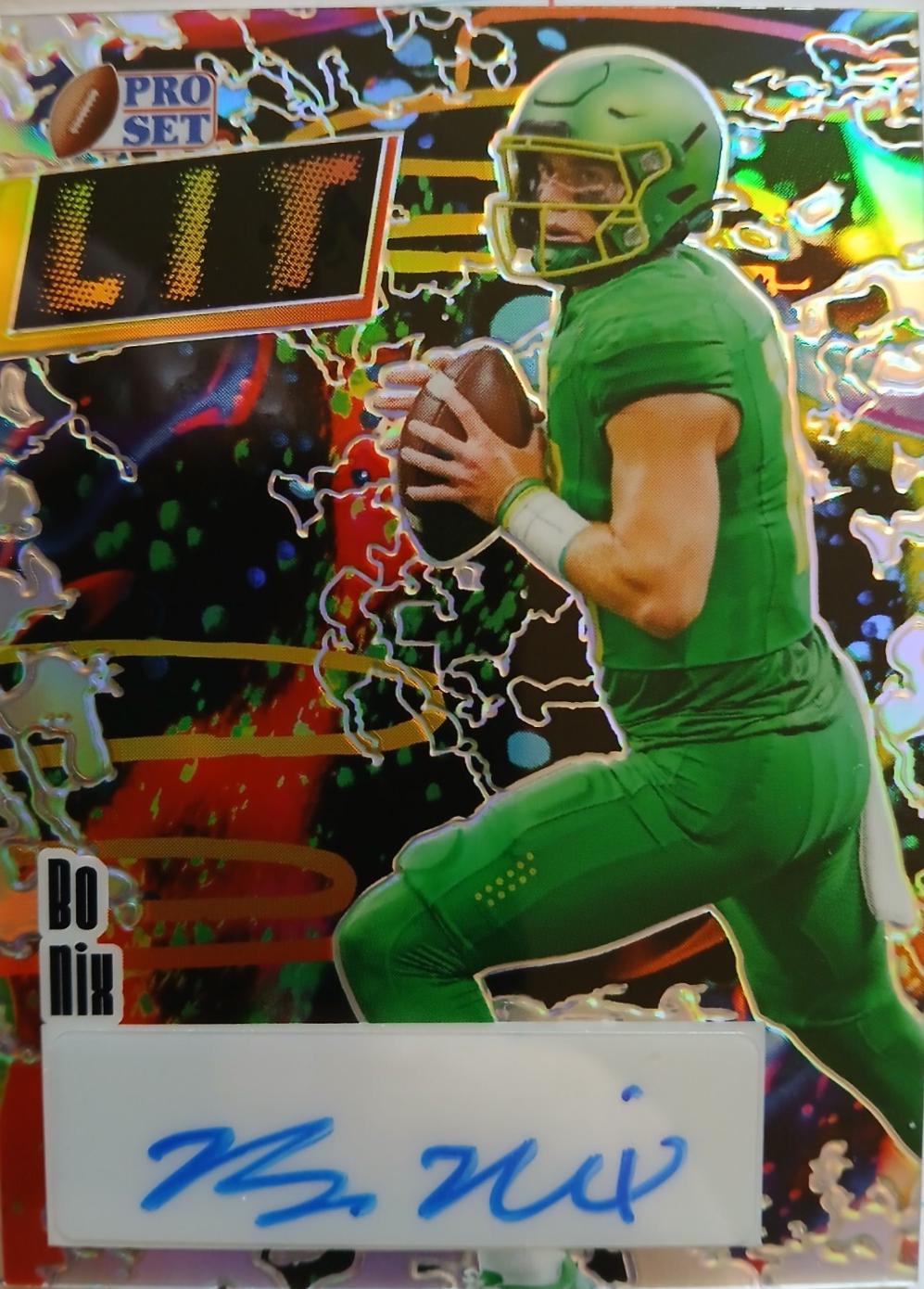 Bo Nix #LIT-BN1 Football Cards 2023 Pro Set Metal LIT Autograph