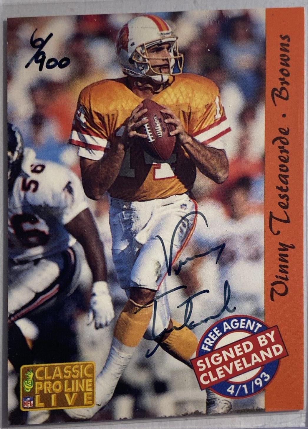 Vinny Testaverde Football Cards 1993 Pro Line Live Autographs
