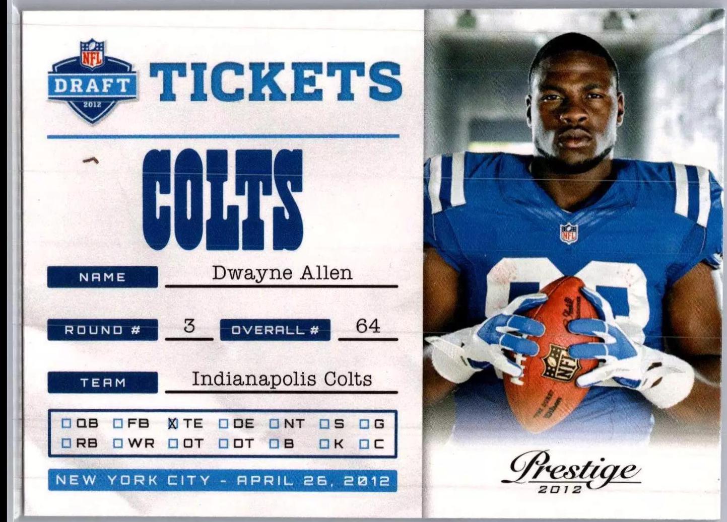 Dwayne Allen #18 Football Cards 2012 Panini Prestige NFL Draft Tickets