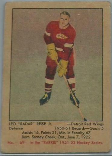 Leo Reise #69 Hockey Cards 1951 Parkhurst