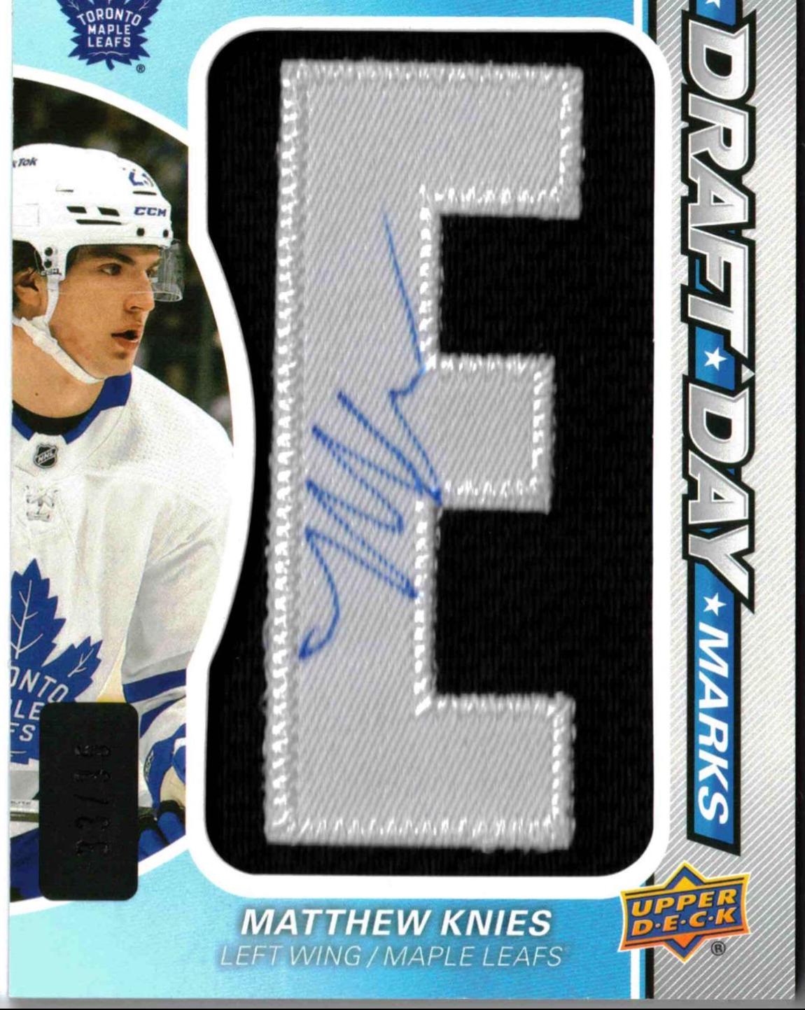 Matthew Knies #DDM-KN Hockey Cards 2023 SP Game Used Draft Day Mark