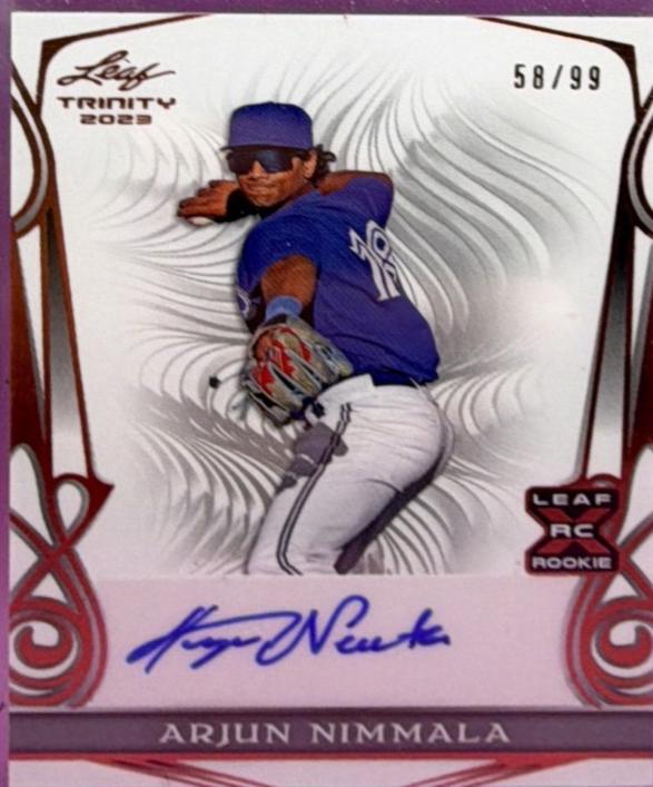 Arjun Nimmala #BA-AN1 2023 Leaf Trinity Base Autograph Baseball