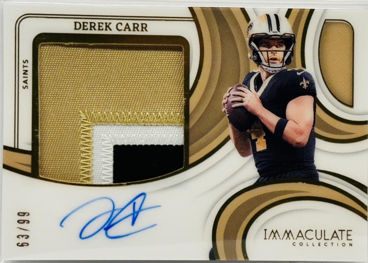Derek Carr #1 2024 Panini Immaculate Premium Patch Autograph Football