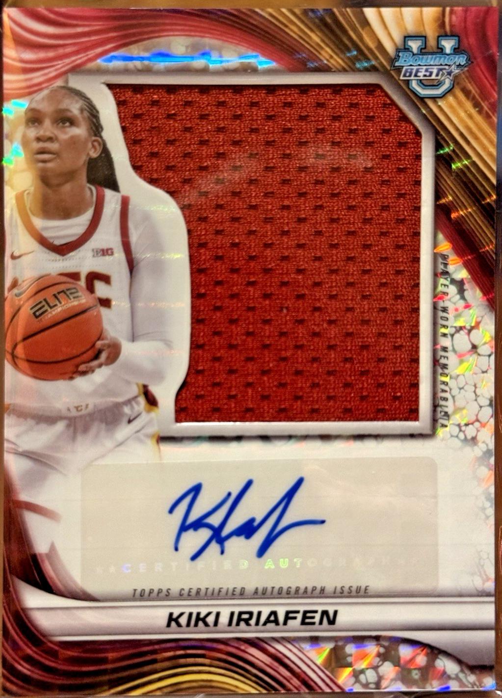 Kiki Iriafen #PJRA-KI 2024-25 Bowman's Best University Basketball Prospect Jumbo Relic Autographs