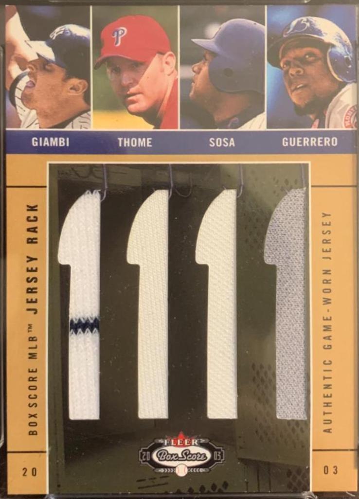 Giambi/thome/sosa/guerrero Baseball Cards 2003 Fleer Box Score Bat Rack Quads