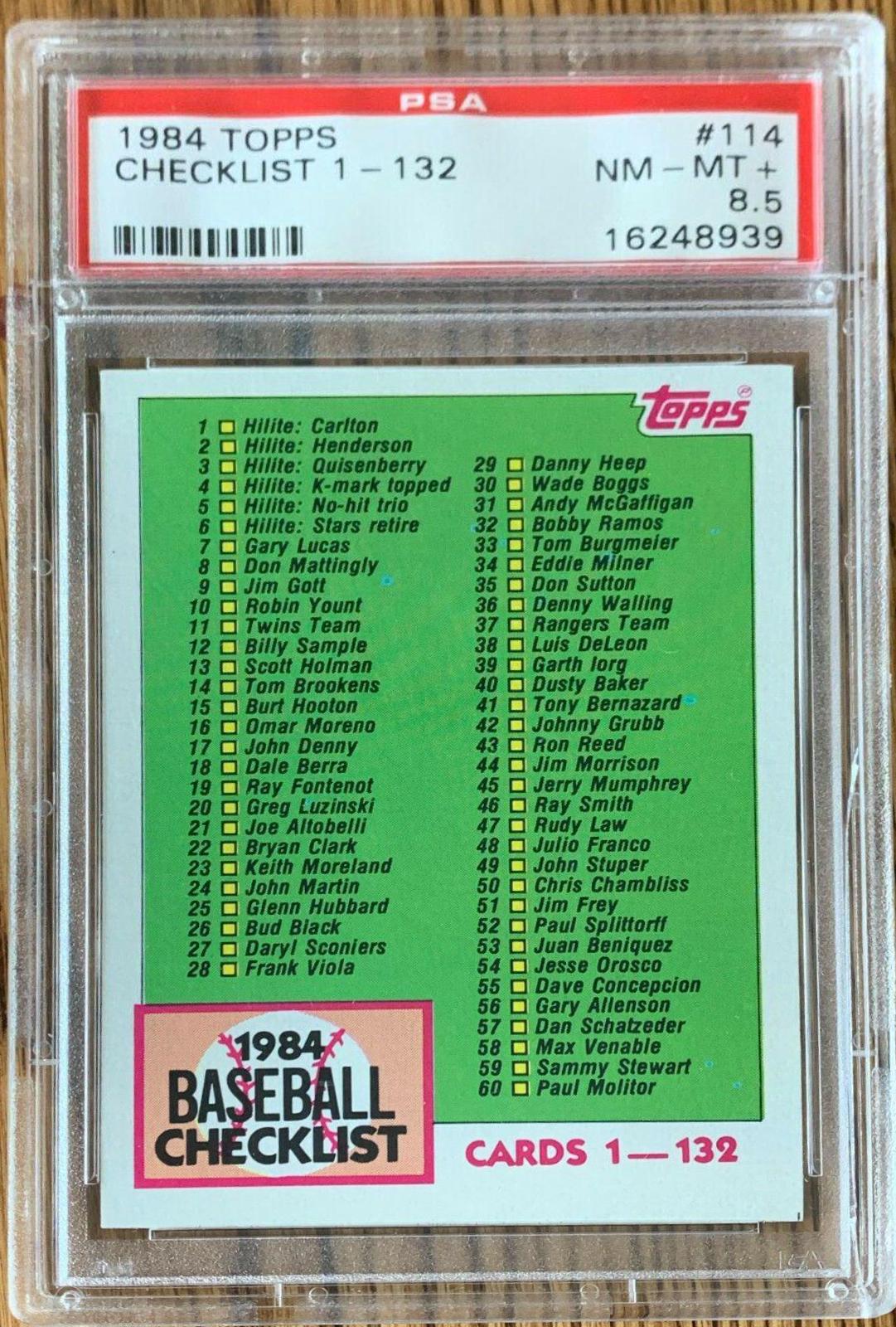 Checklist 1-132 #114 Baseball Cards 1984 Topps