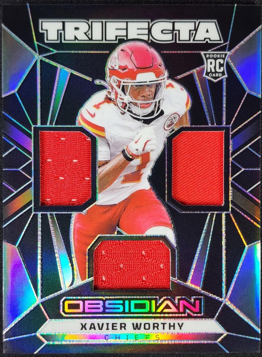 Xavier Worthy #8 Football Cards 2024 Panini Obsidian Trifecta Swatch