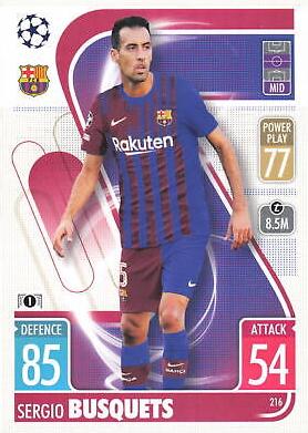 Sergio Busquets #216 2021 Topps Match Attax Champions & Europa League Soccer