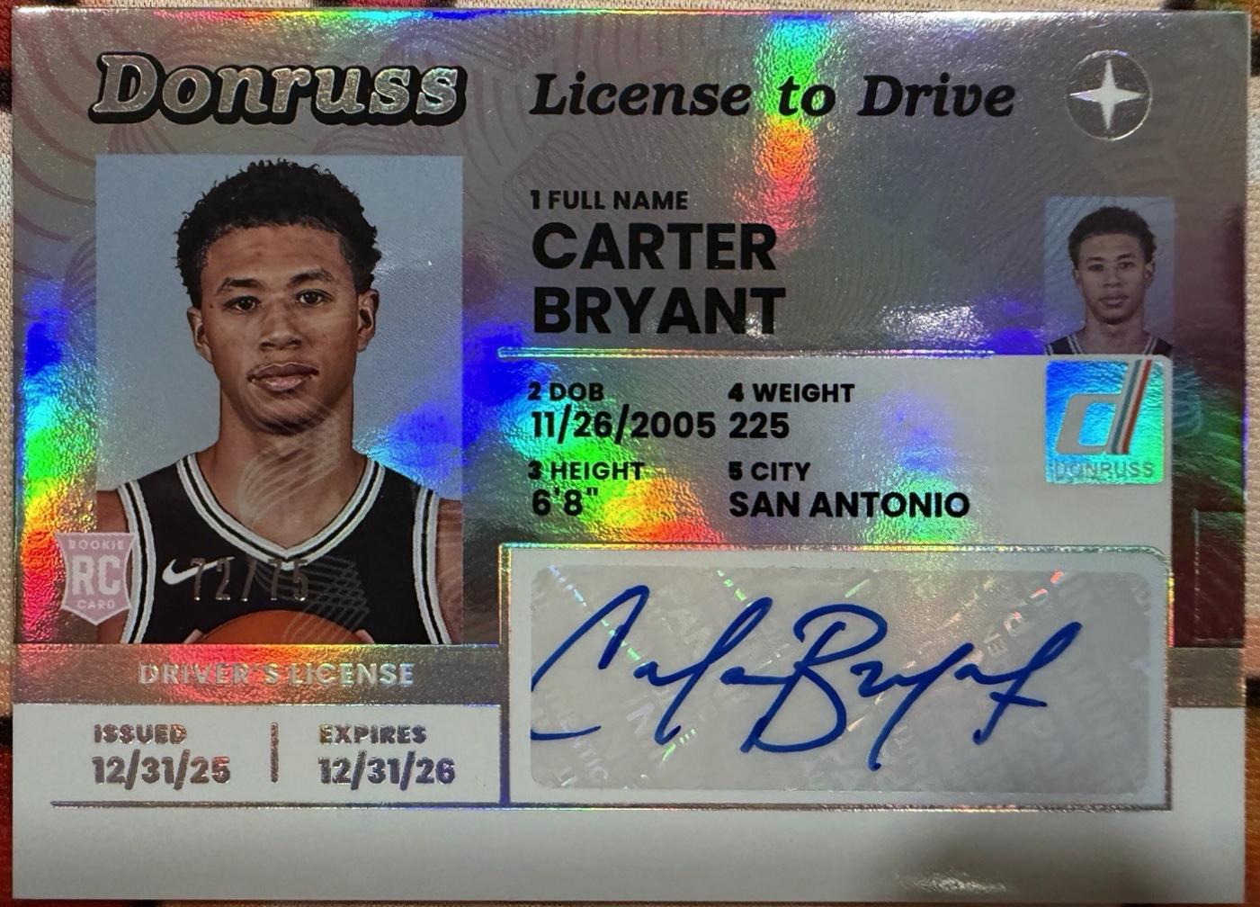 Carter Bryant #2 2025 Panini Donruss License To Drive Basketball