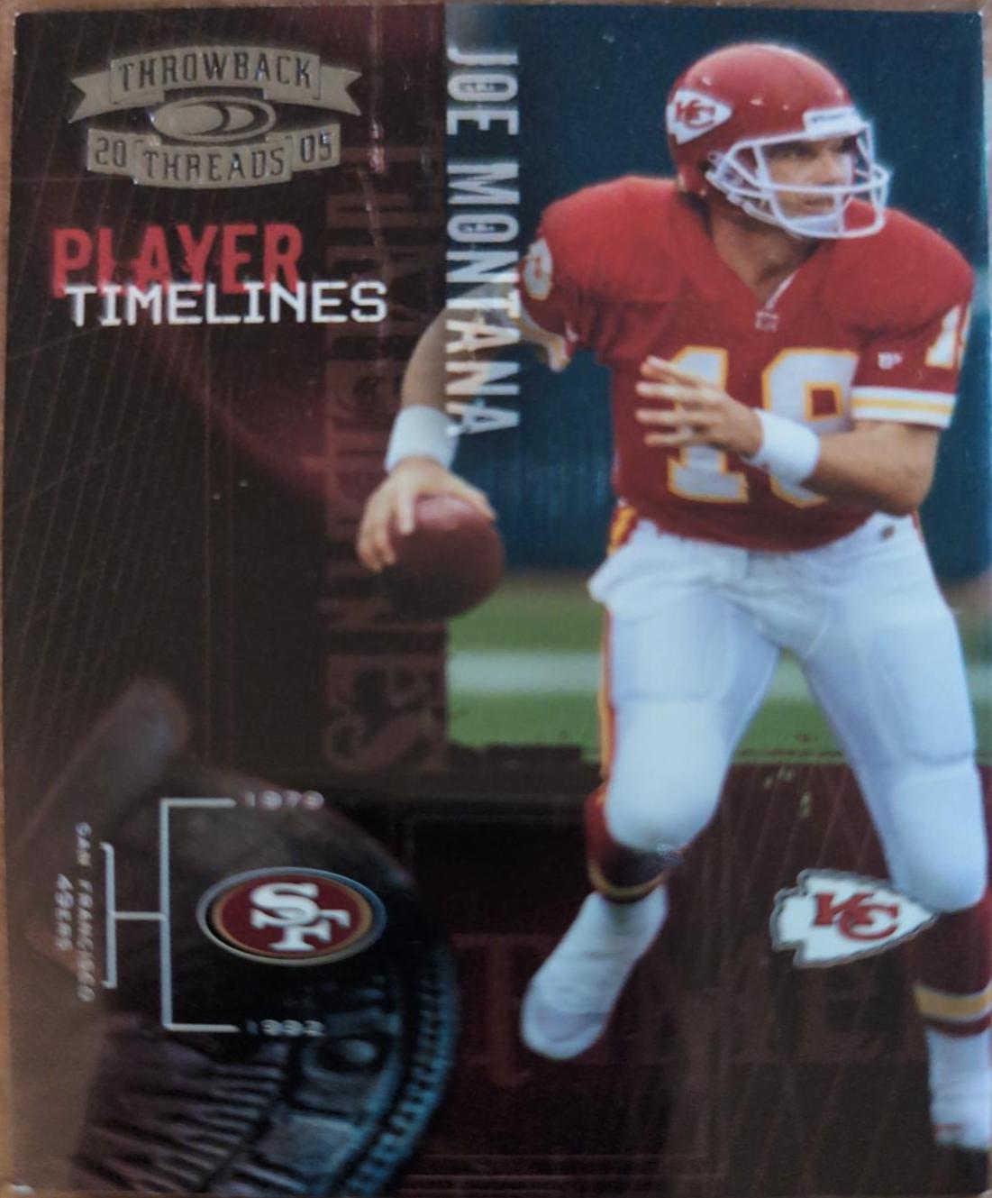 Joe Montana #PT15 Football Cards 2005 Panini Donruss Throwback Threads Player Timelines