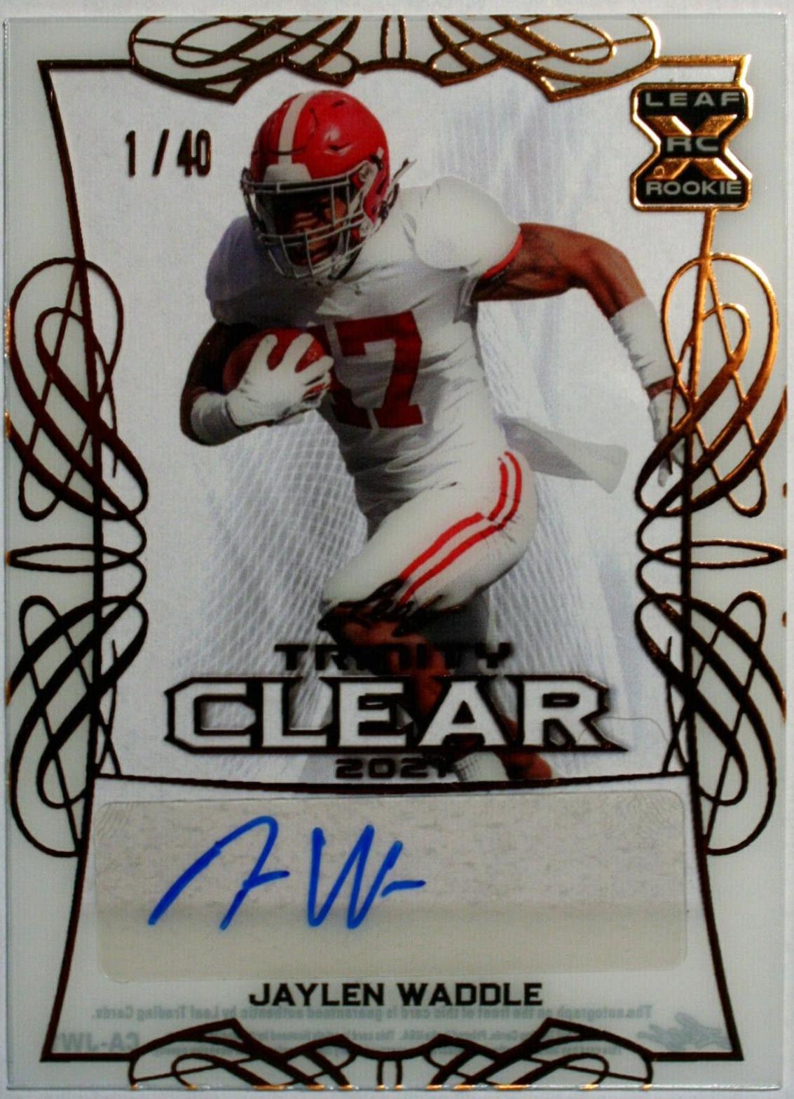 Jaylen Waddle #CA-JW1 2021 Leaf Trinity Clear Autograph Football